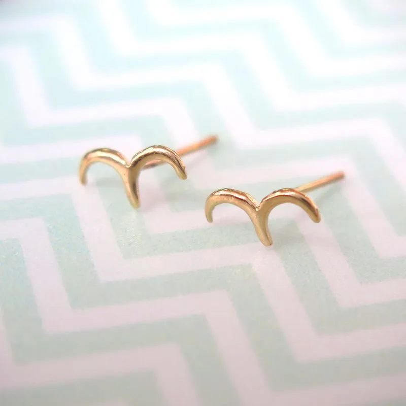 14K Yellow Gold Bird Stud Earrings