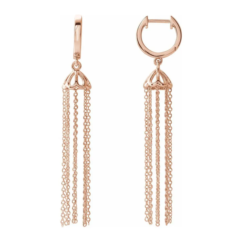 14K Yellow, White or Rose Gold Hinged Hoop Chain Tassel Earrings 53mm