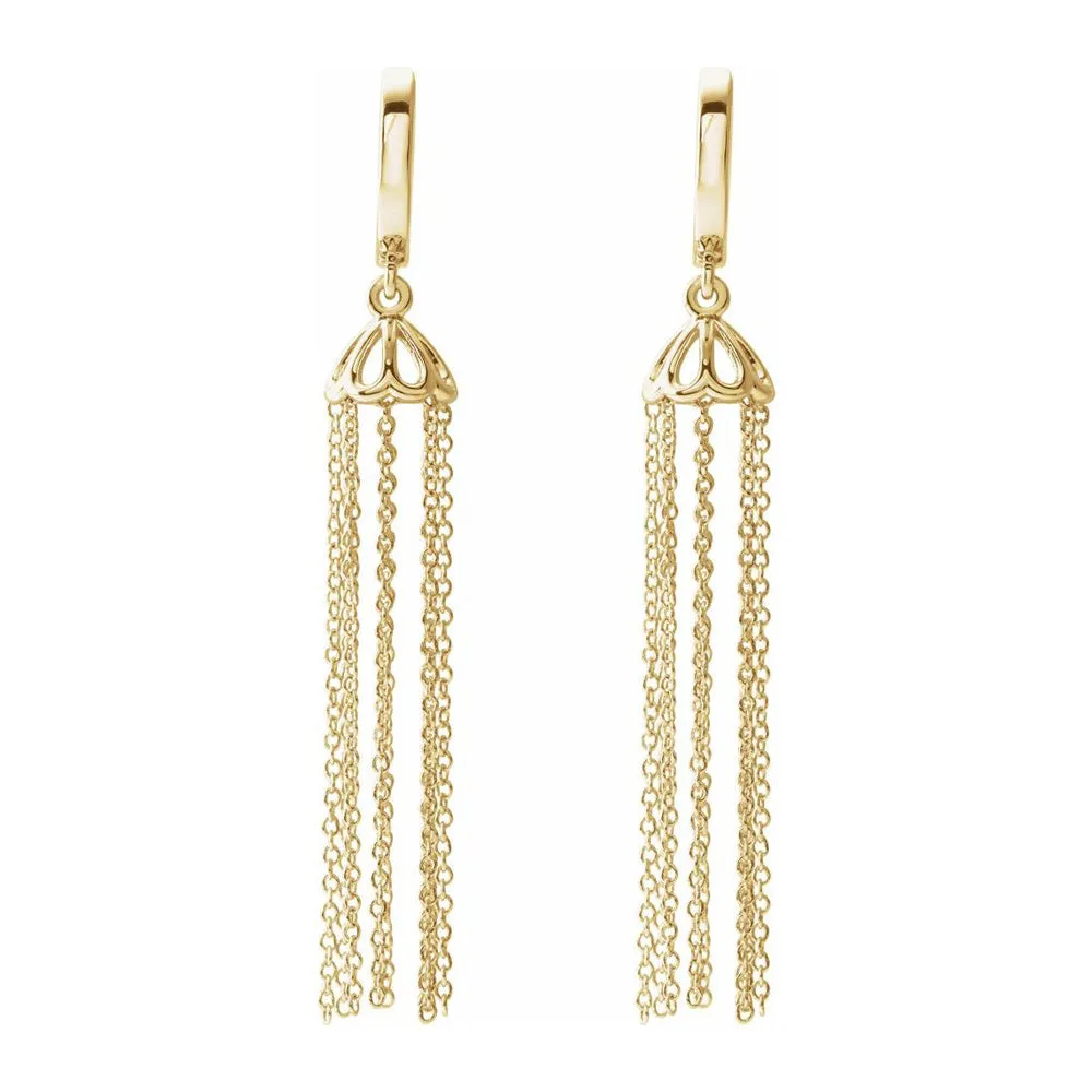 14K Yellow, White or Rose Gold Hinged Hoop Chain Tassel Earrings 53mm