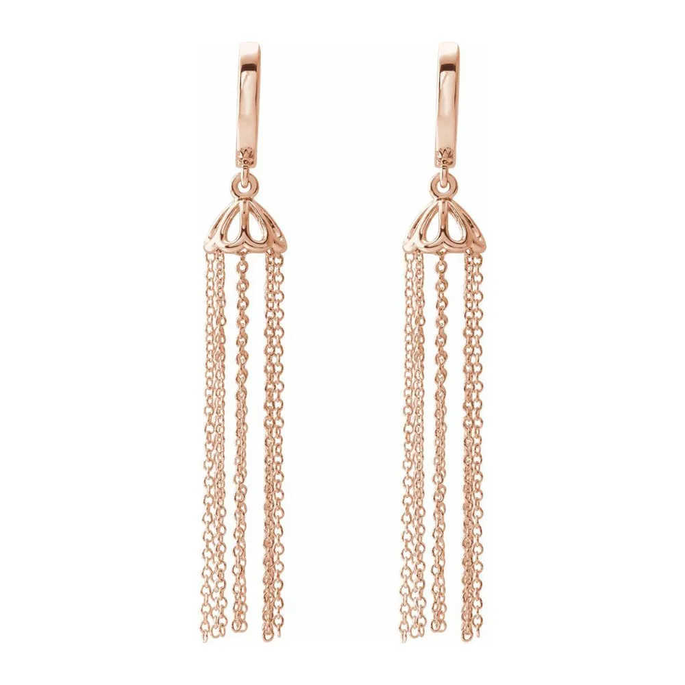 14K Yellow, White or Rose Gold Hinged Hoop Chain Tassel Earrings 53mm