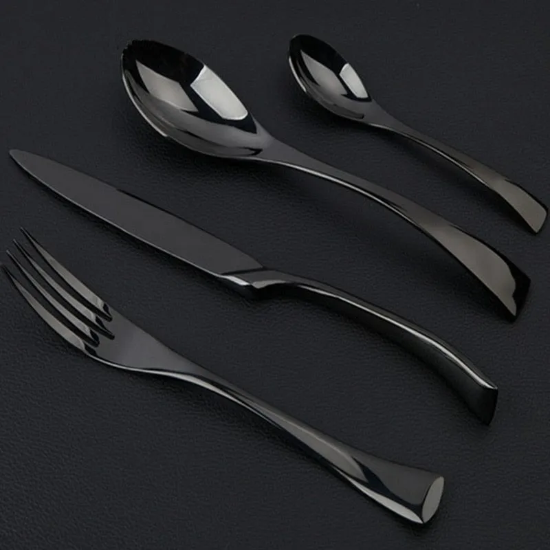 24PCS Black GOLD DINNER KNIFE FORK TEASPOON - KITCHEN TOOL