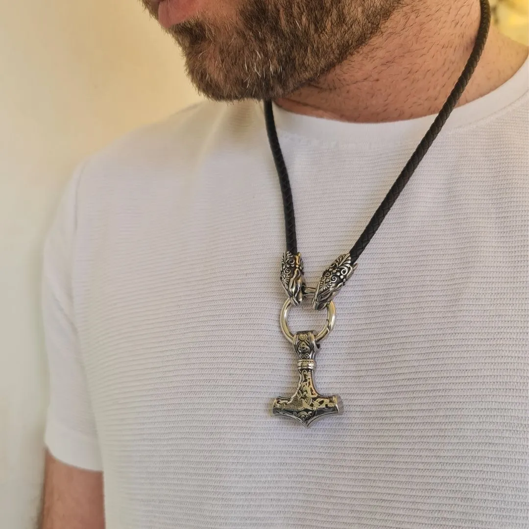 Bear Heads & Thor's Hammer Necklace