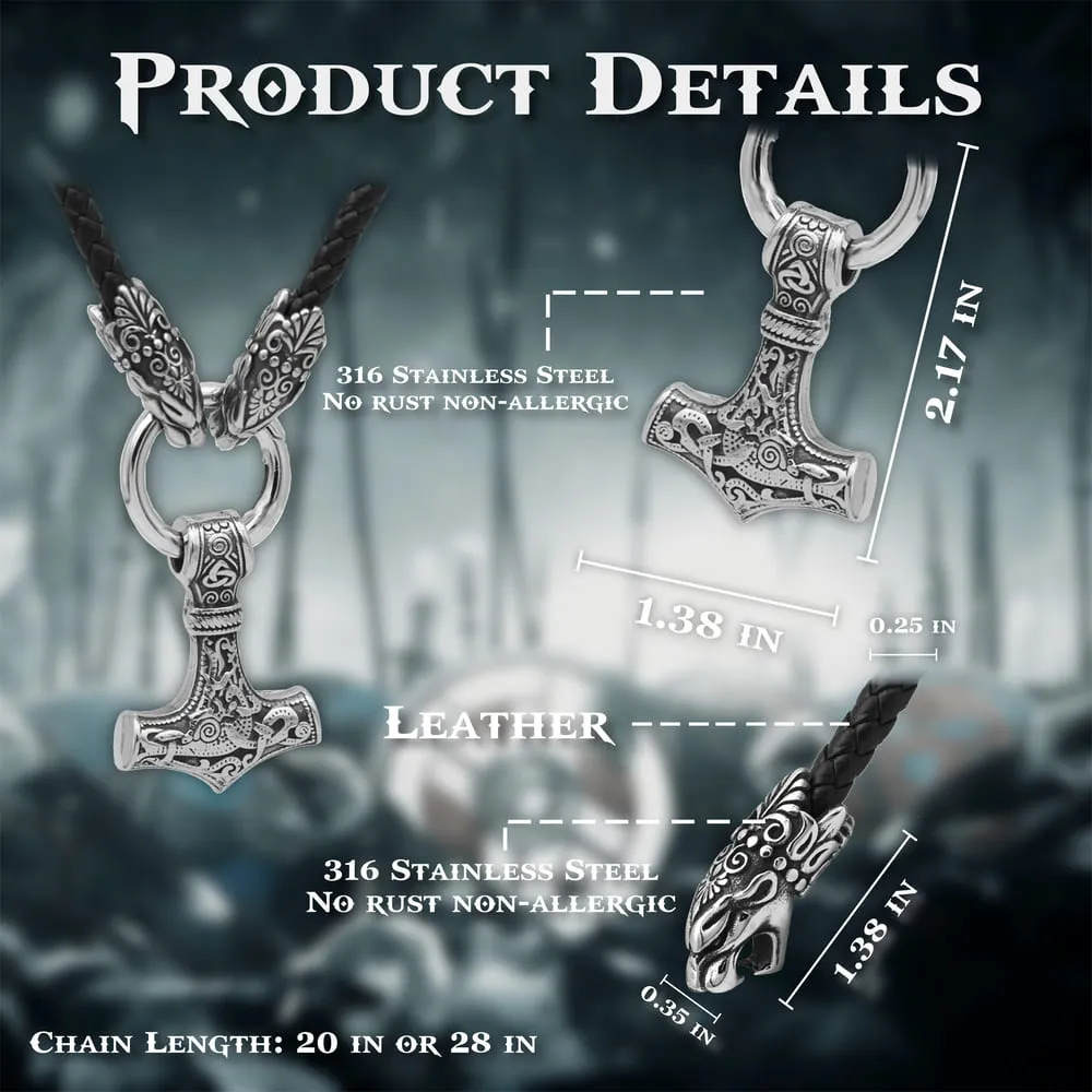 Bear Heads & Thor's Hammer Necklace