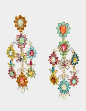 BETSEYS PARADISE FLOWER CHANDELIER EARRINGS MULTI