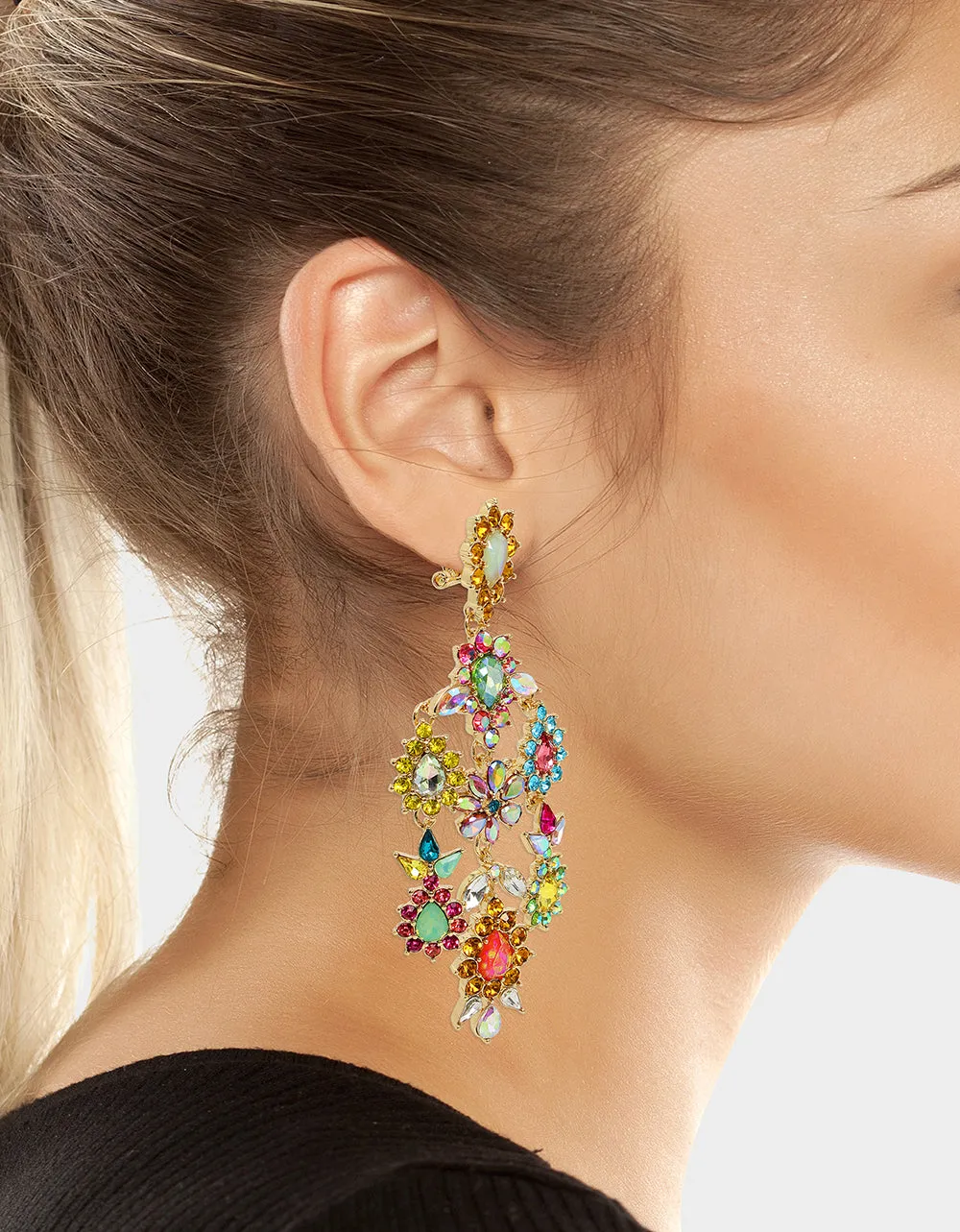 BETSEYS PARADISE FLOWER CHANDELIER EARRINGS MULTI