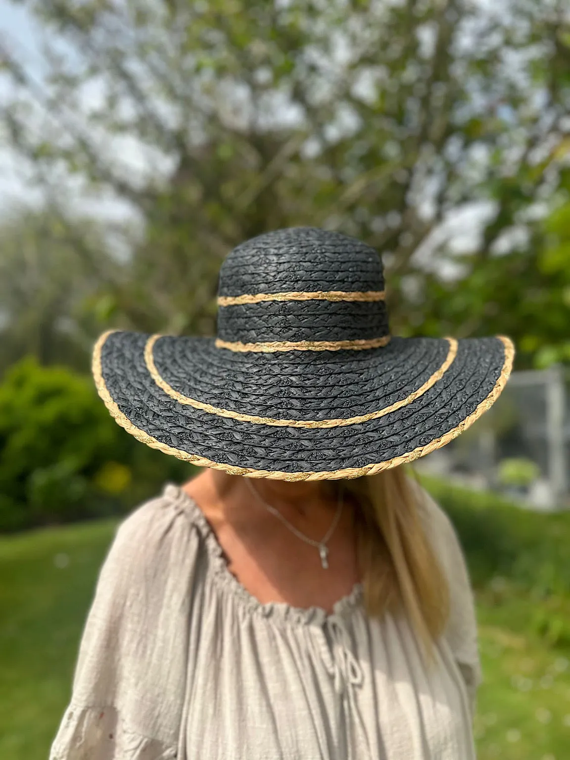 Black Gold Braid Sun Hat