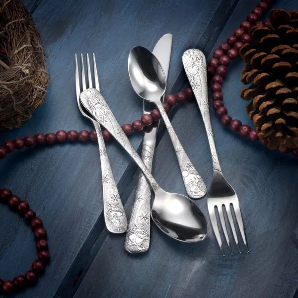 Christmas Season Stainless Flatware 65 Piece Set Made in USA