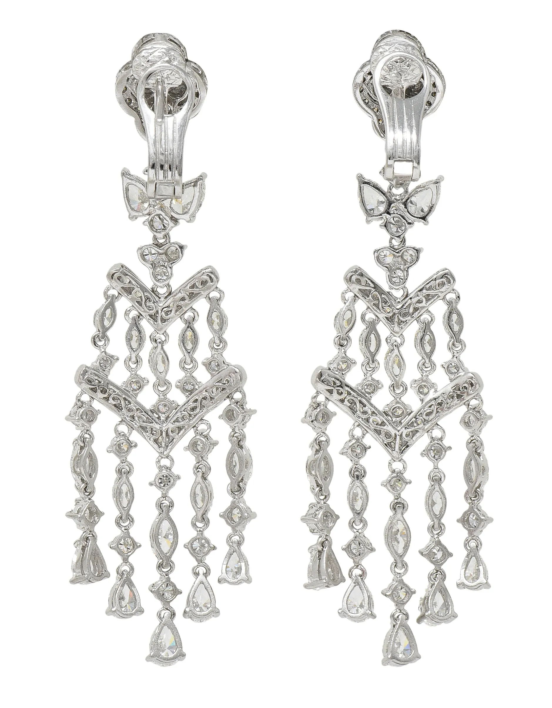 Contemporary 11.34 CTW Diamond Platinum Quatrefoil Fringe Chandelier Earrings