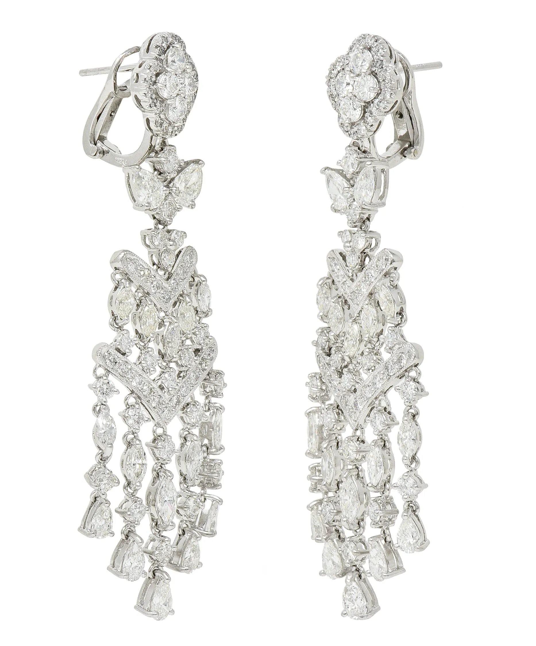 Contemporary 11.34 CTW Diamond Platinum Quatrefoil Fringe Chandelier Earrings