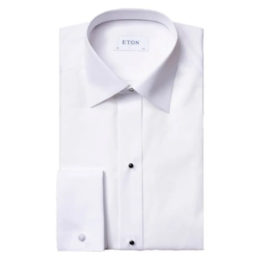 Eton White Piqué Black Tie Contemporary Fit Shirt