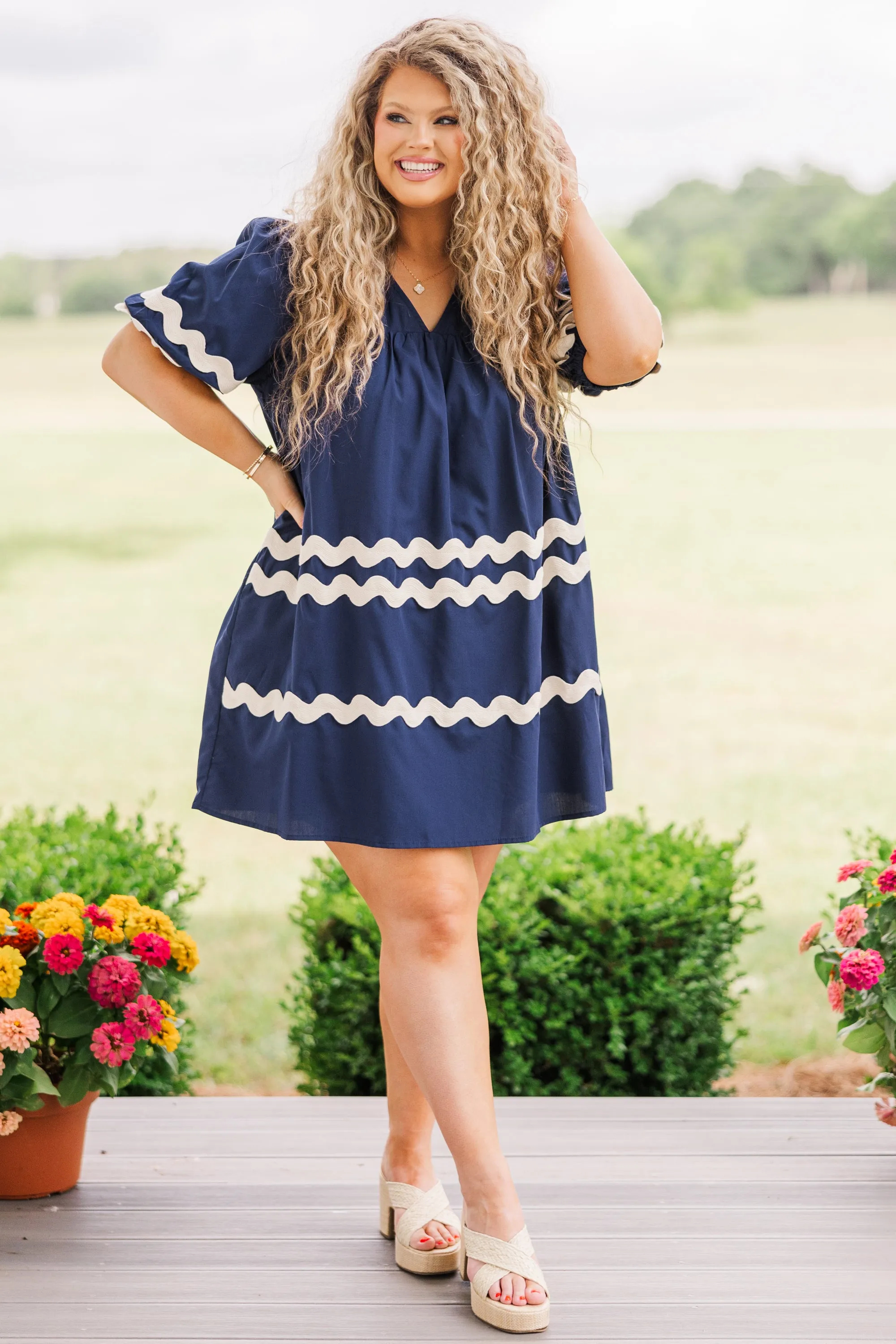 Farmers Market Stroll Dress, Navy