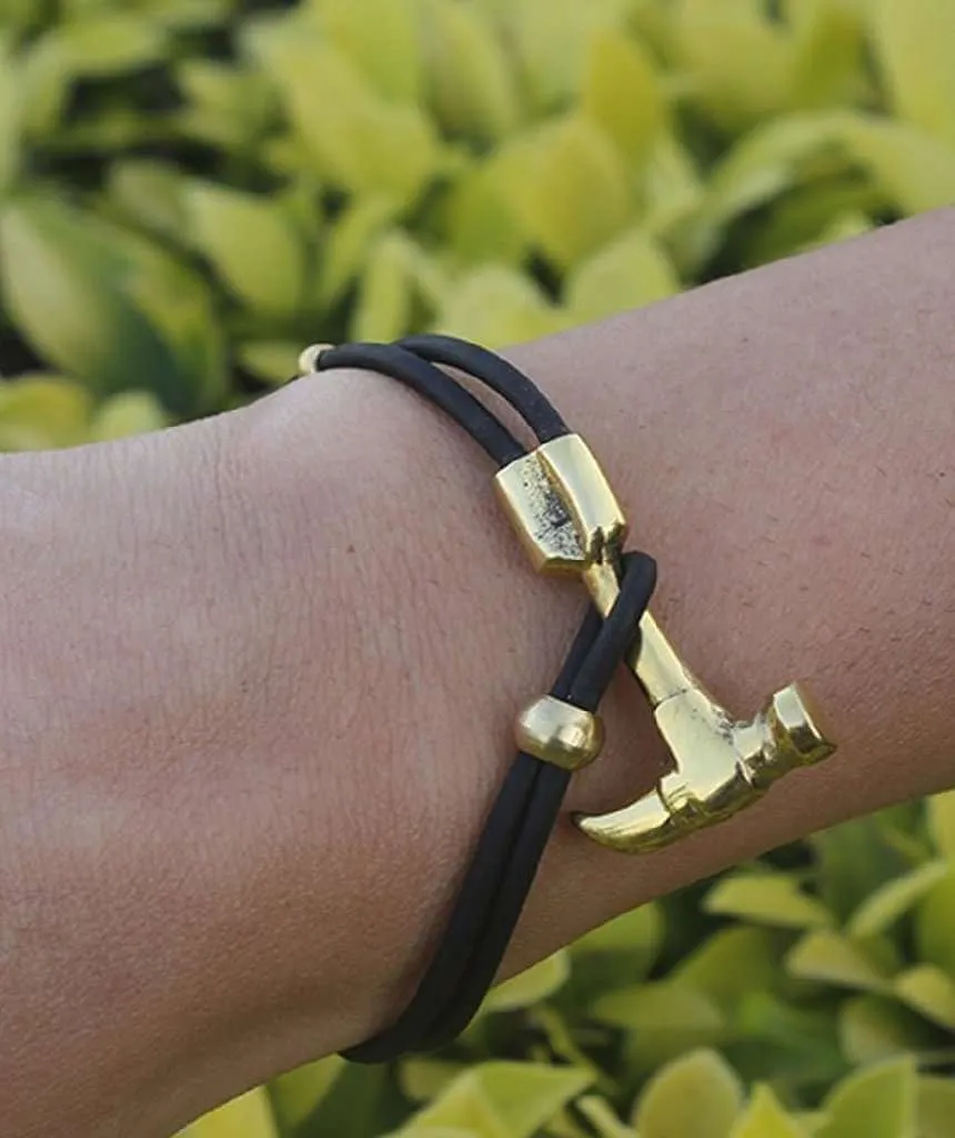 Gold Anchor Leather Bracelet