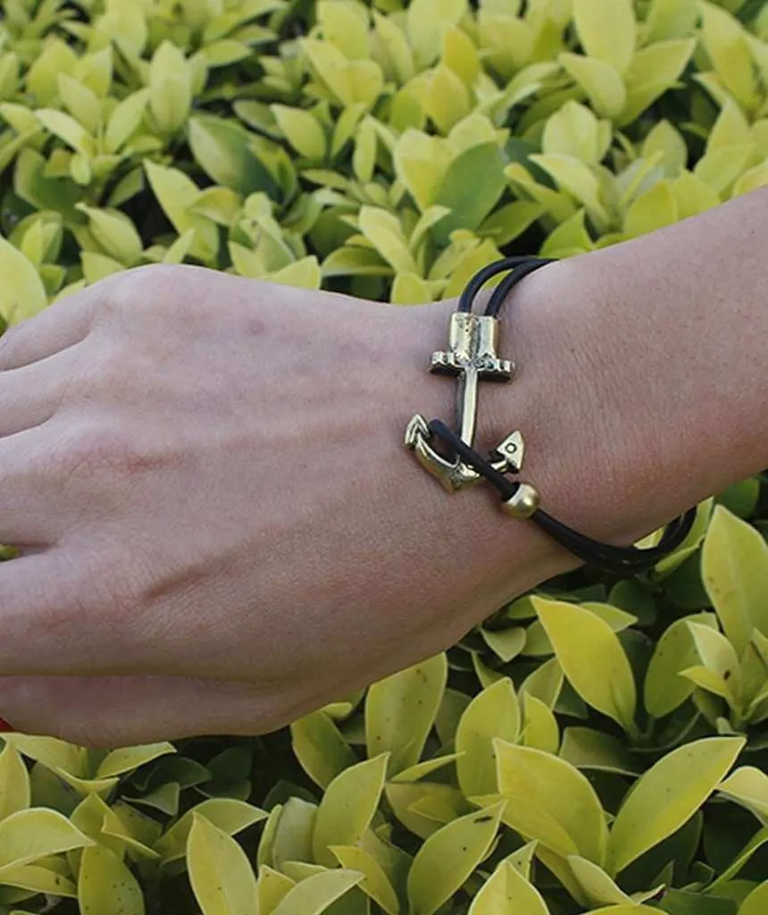 Gold Anchor Leather Bracelet