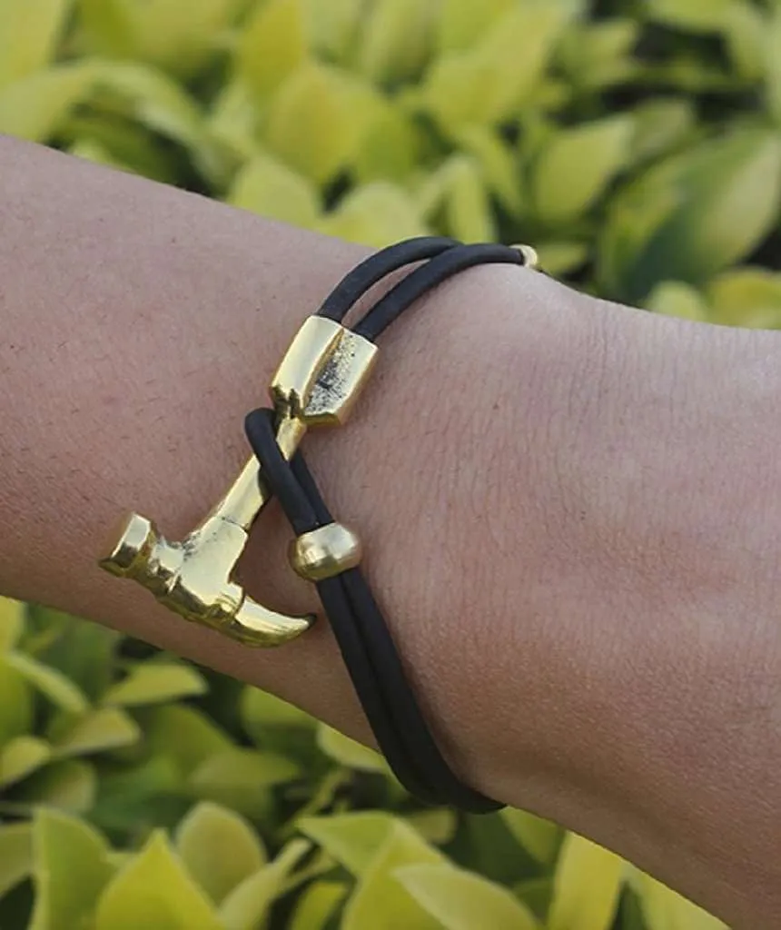 Gold Anchor Leather Bracelet