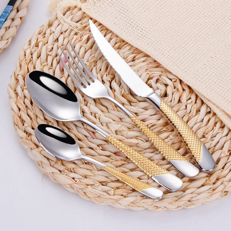 GOLDEN DINNERWARE KNIFE FORK SET - KITCHEN TOOL