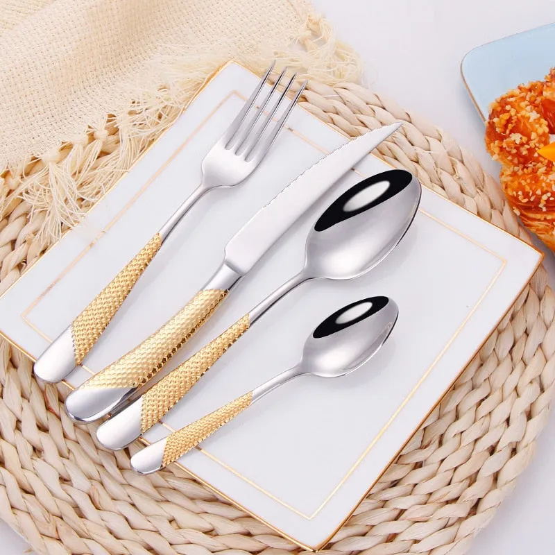 GOLDEN DINNERWARE KNIFE FORK SET - KITCHEN TOOL