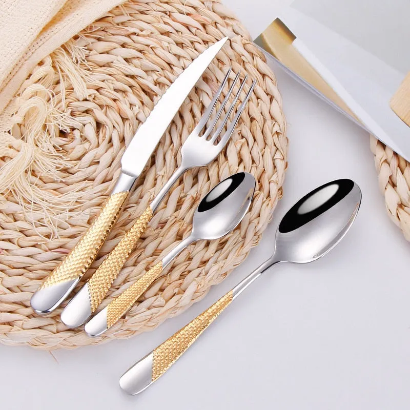 GOLDEN DINNERWARE KNIFE FORK SET - KITCHEN TOOL