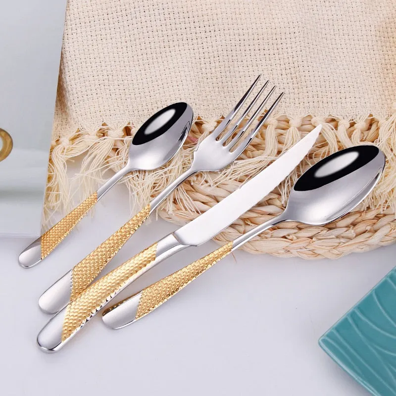 GOLDEN DINNERWARE KNIFE FORK SET - KITCHEN TOOL