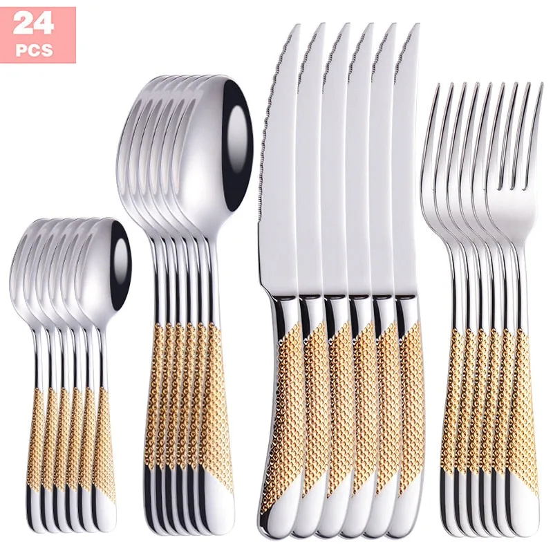 GOLDEN DINNERWARE KNIFE FORK SET - KITCHEN TOOL