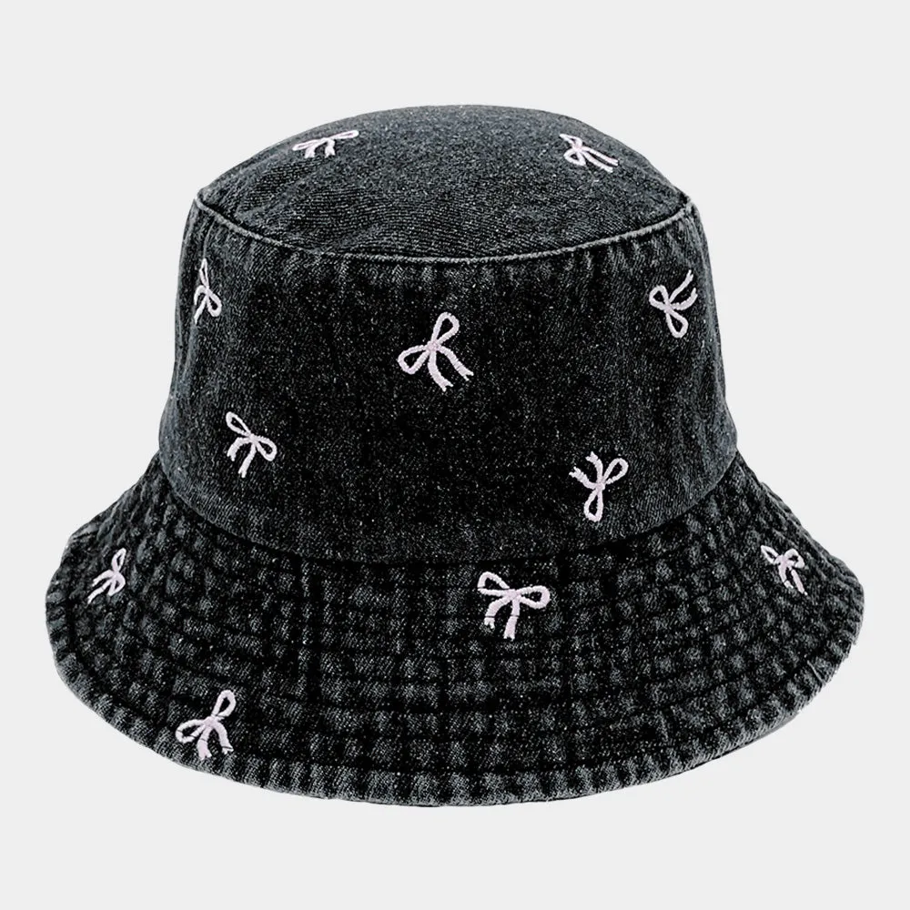 iLLASPARKZ Embroidered Bow Denim Bucket Hat