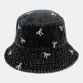 iLLASPARKZ Embroidered Bow Denim Bucket Hat