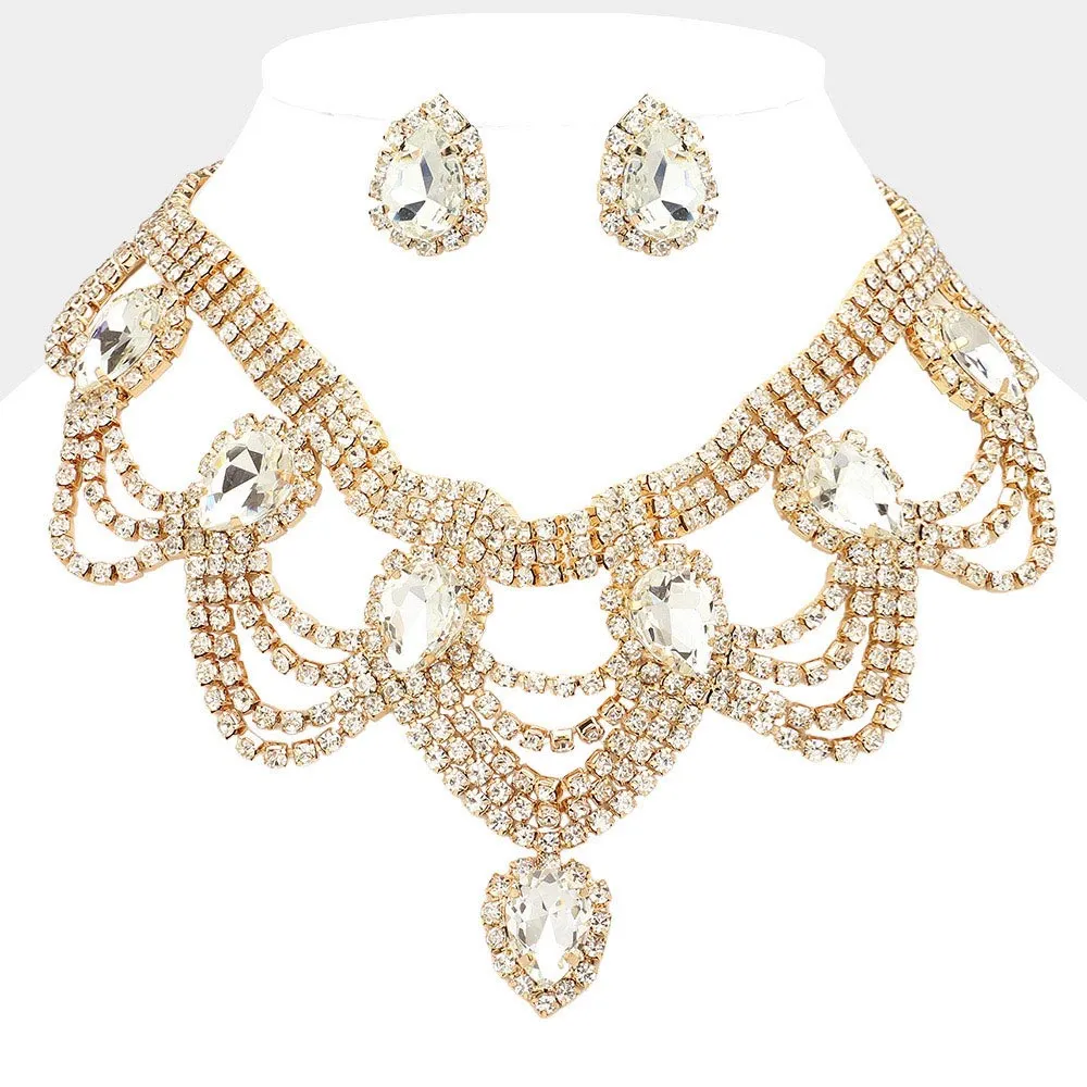 iLLASPARKZ Teardrop Stone Embellished Rhinestone Paved Chandelier Evening Choker Necklace