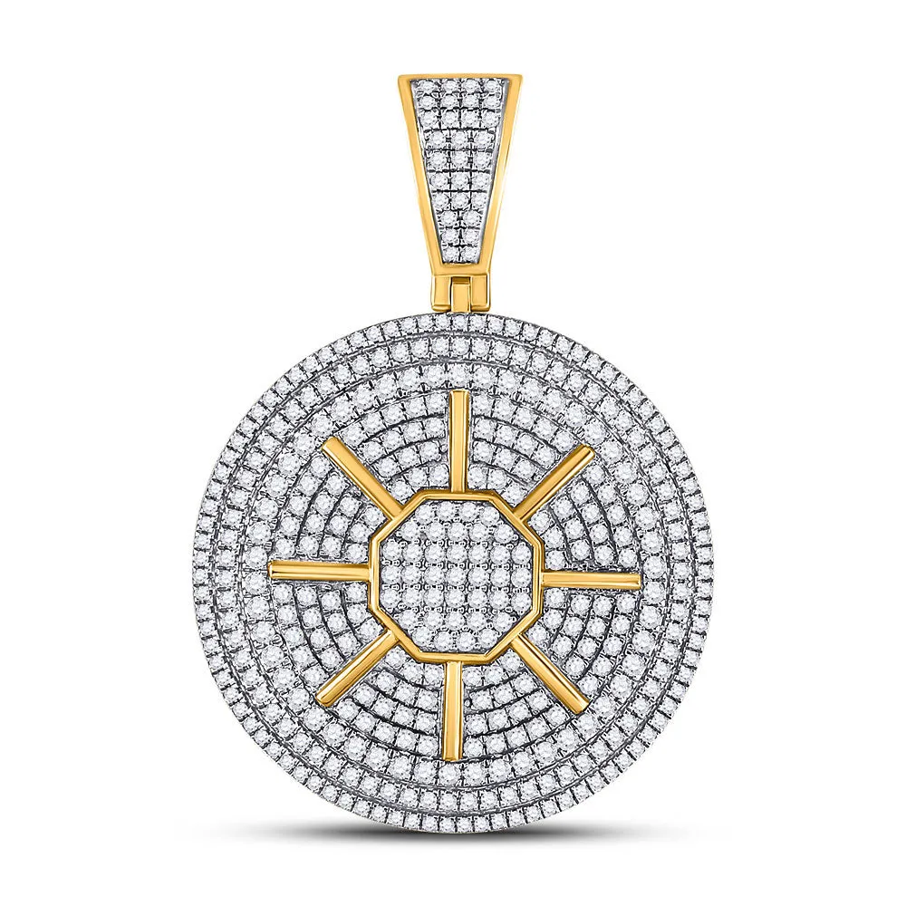 Keene Jewelers 10kt Yellow Gold Mens Round Diamond Circle Sun Charm Pendant 3-1/2 Cttw