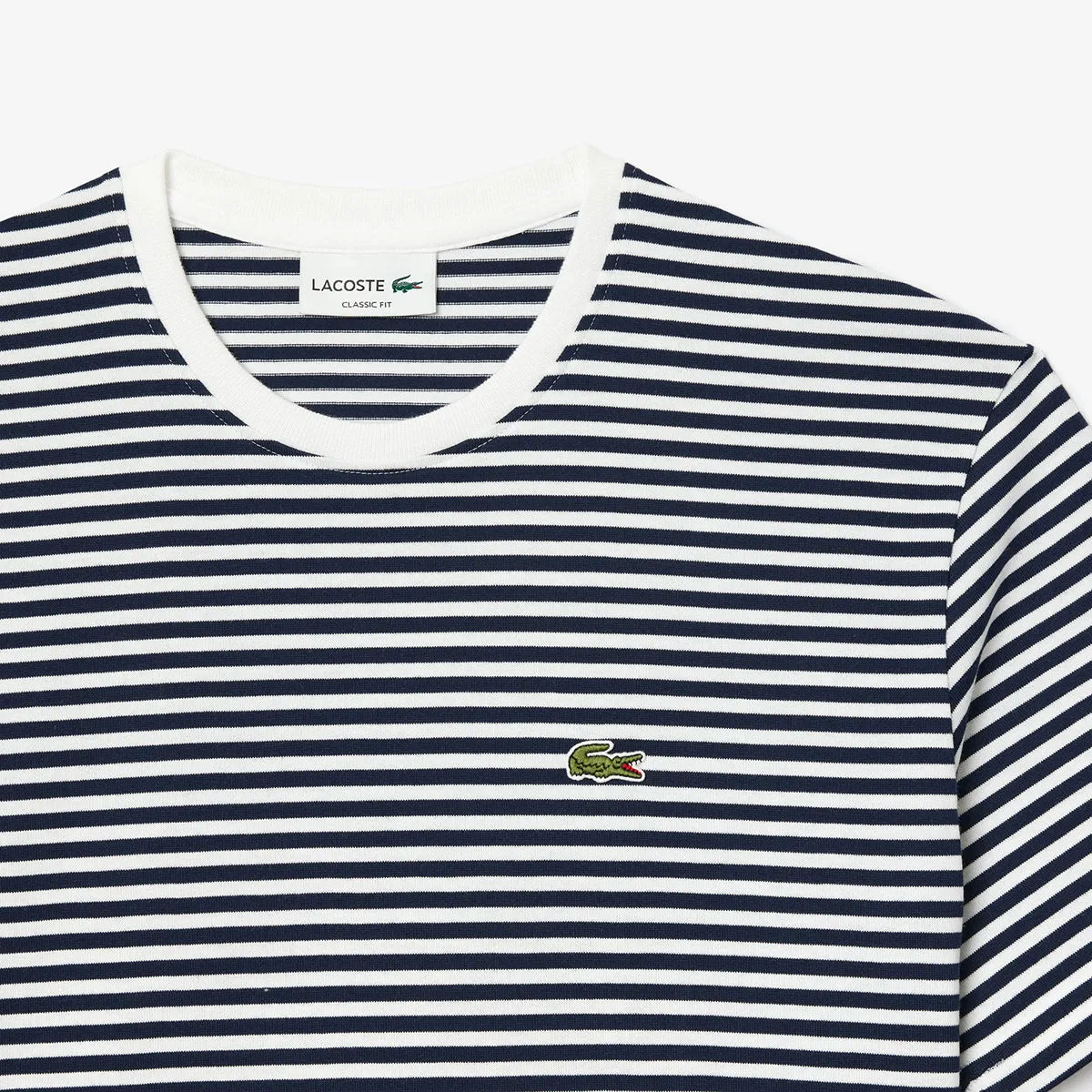 Lacoste - Classic Fit Striped T-Shirt in White/Navy