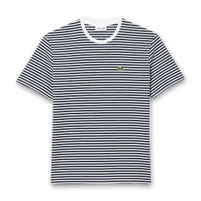 Lacoste - Classic Fit Striped T-Shirt in White/Navy