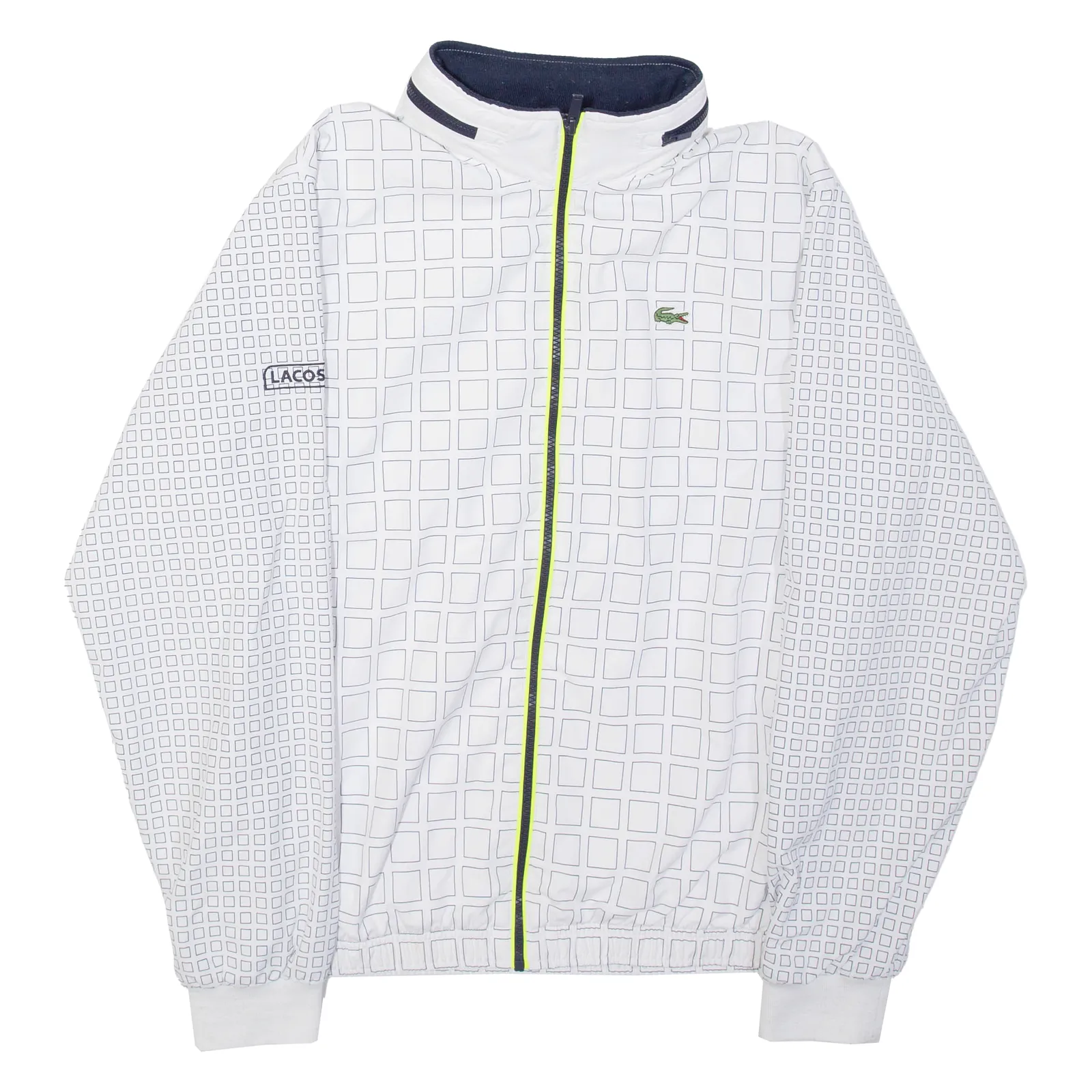 LACOSTE Mens Track Jacket White Hooded Geometric M