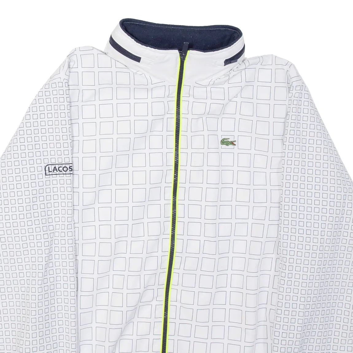 LACOSTE Mens Track Jacket White Hooded Geometric M