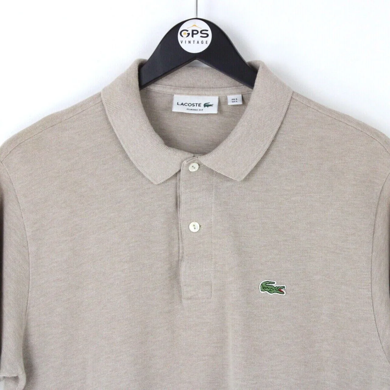 LACOSTE Polo Shirt Khaki Beige | Large