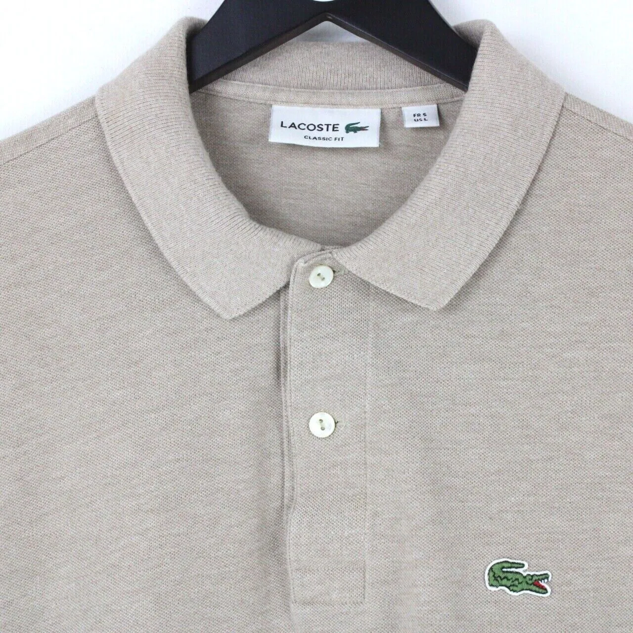 LACOSTE Polo Shirt Khaki Beige | Large