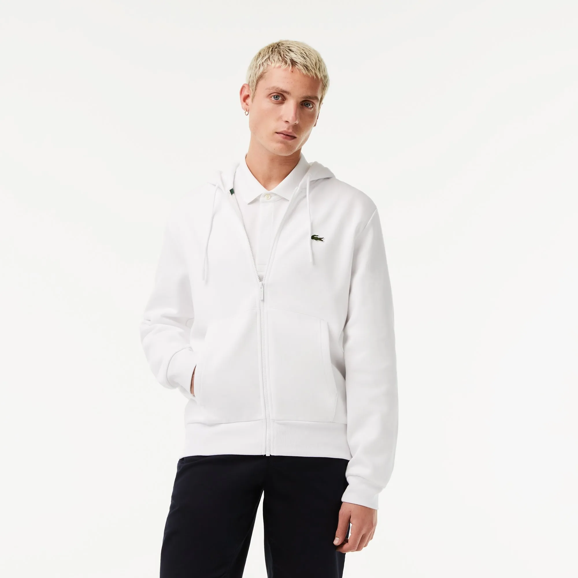 Lacoste Sweatshirt à capuche zippé blanc en molleton