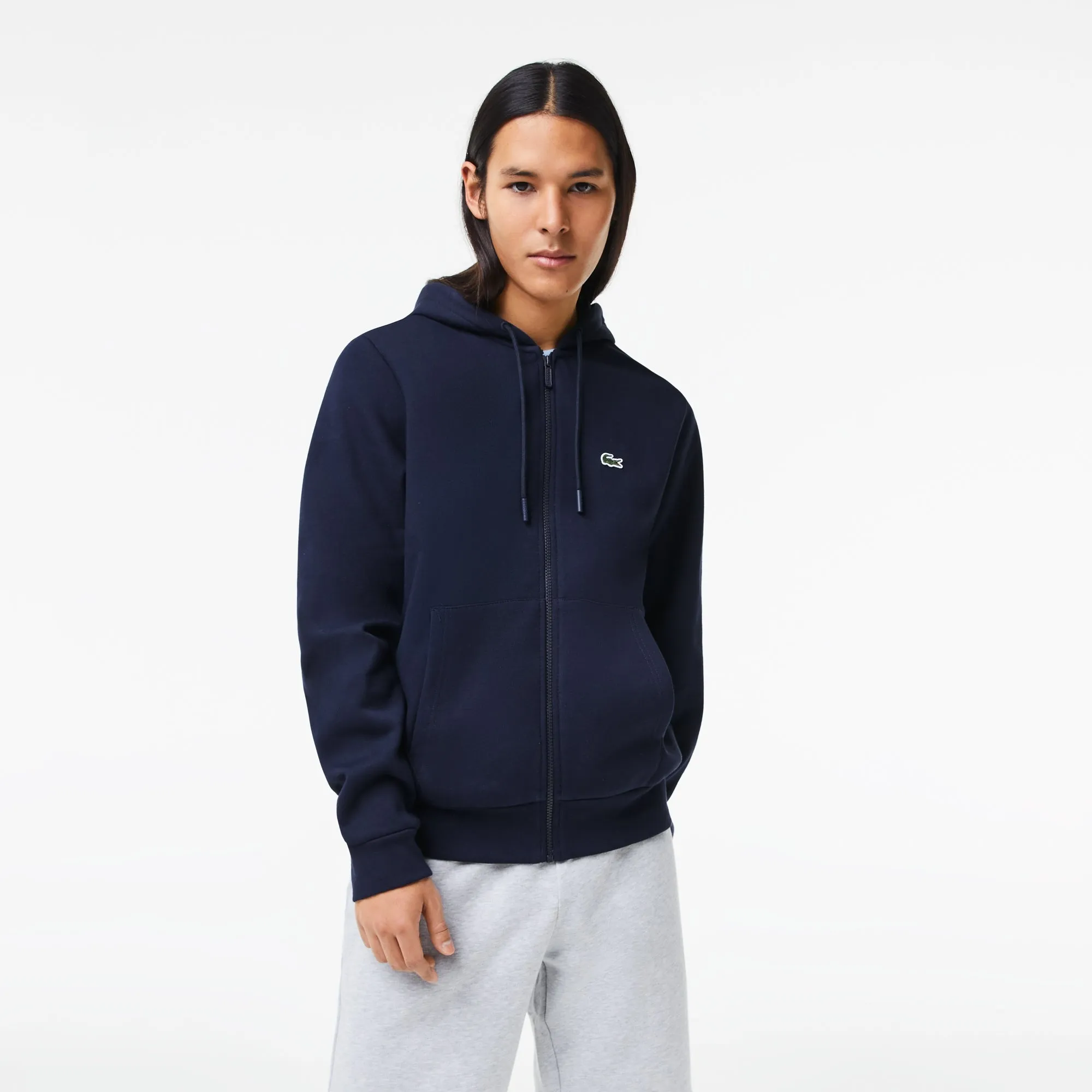 Lacoste Sweatshirt à capuche zippé Marine en molleton