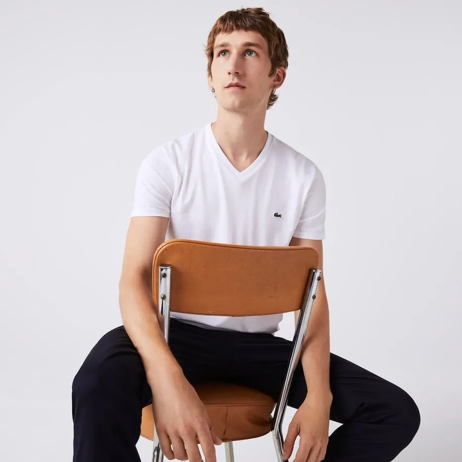 Lacoste T-shirt col V Blanc pima uni