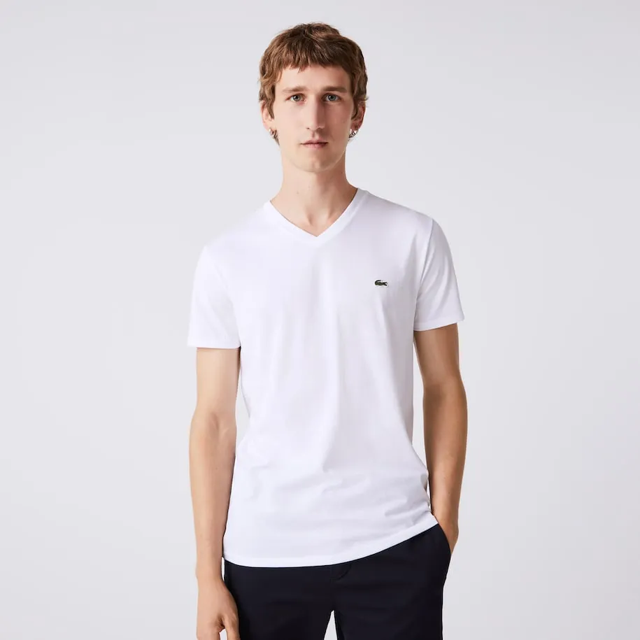 Lacoste T-shirt col V Blanc pima uni