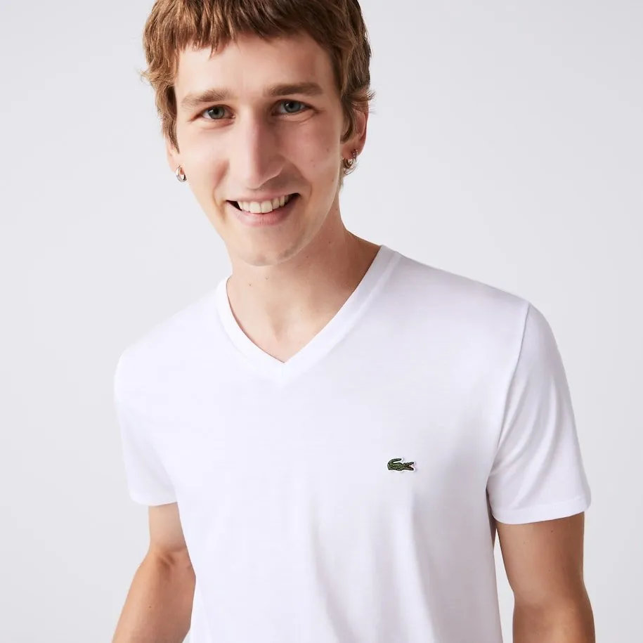 Lacoste T-shirt col V Blanc pima uni