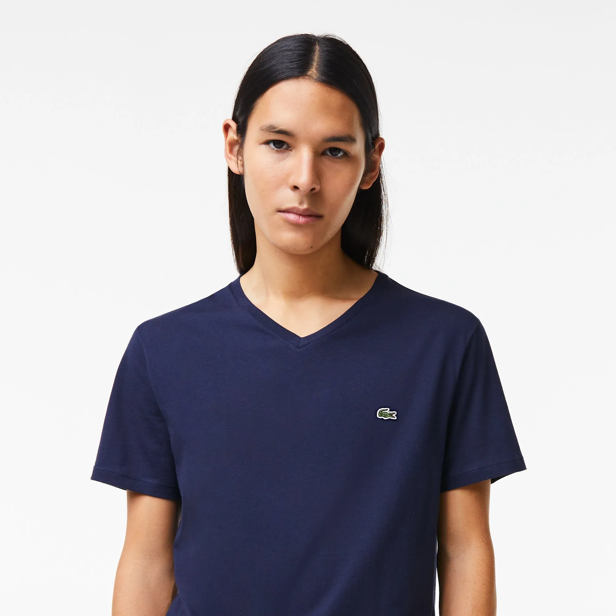 Lacoste T-shirt col V Marine pima uni