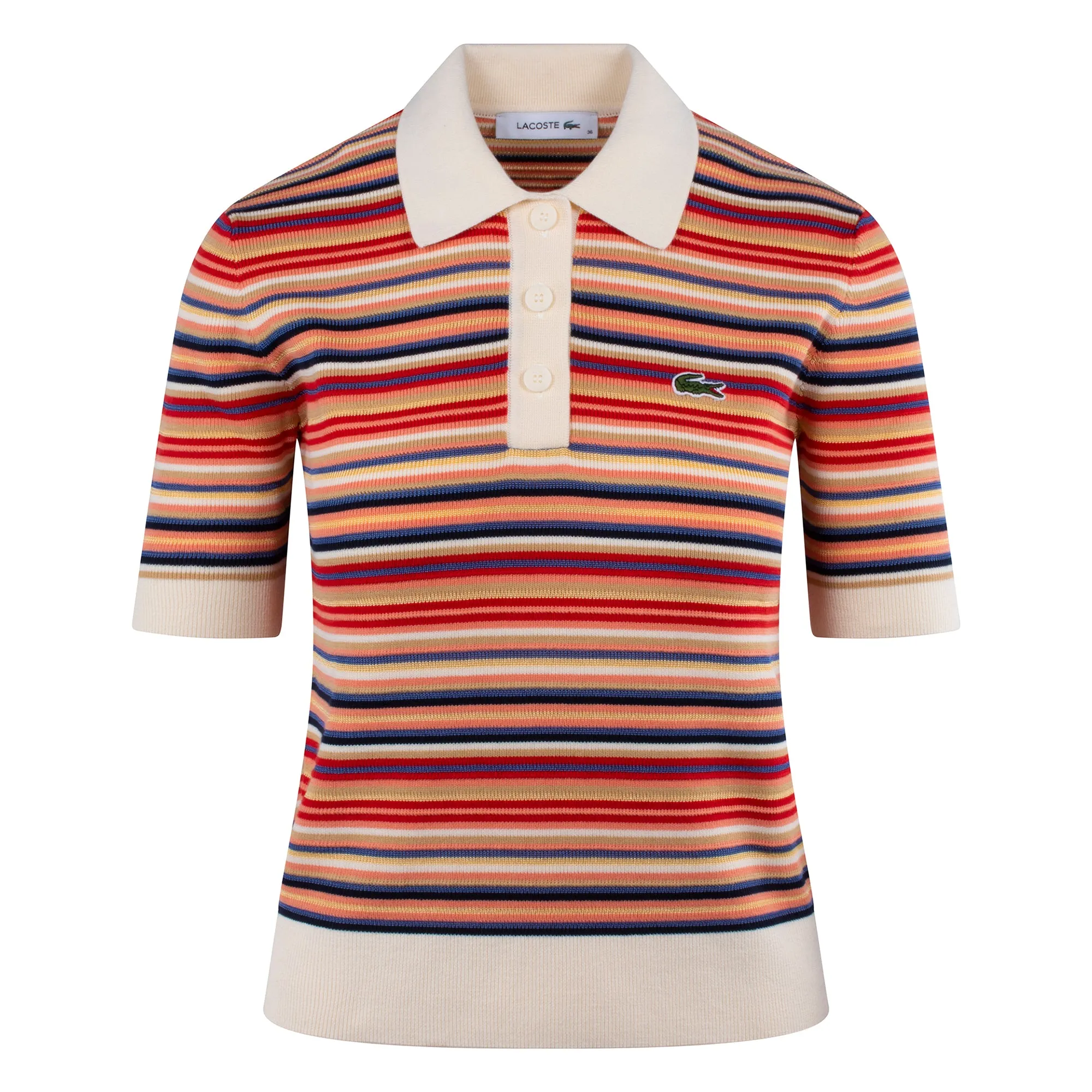 Ladies Lacoste Striped Knitted Jacquard Polo Shirt