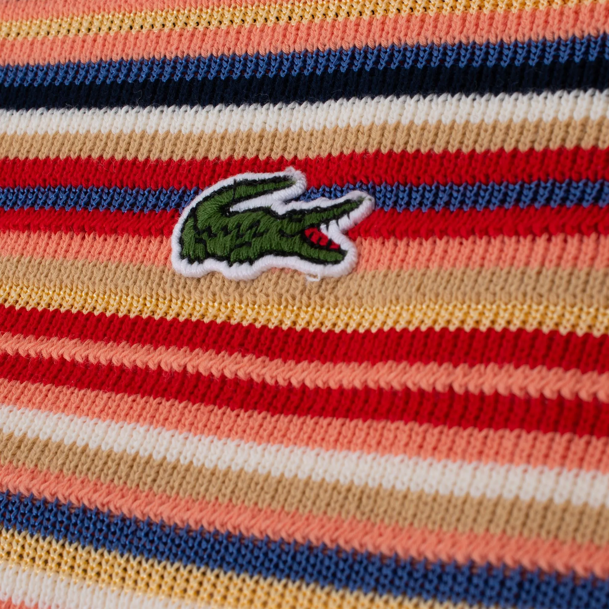 Ladies Lacoste Striped Knitted Jacquard Polo Shirt