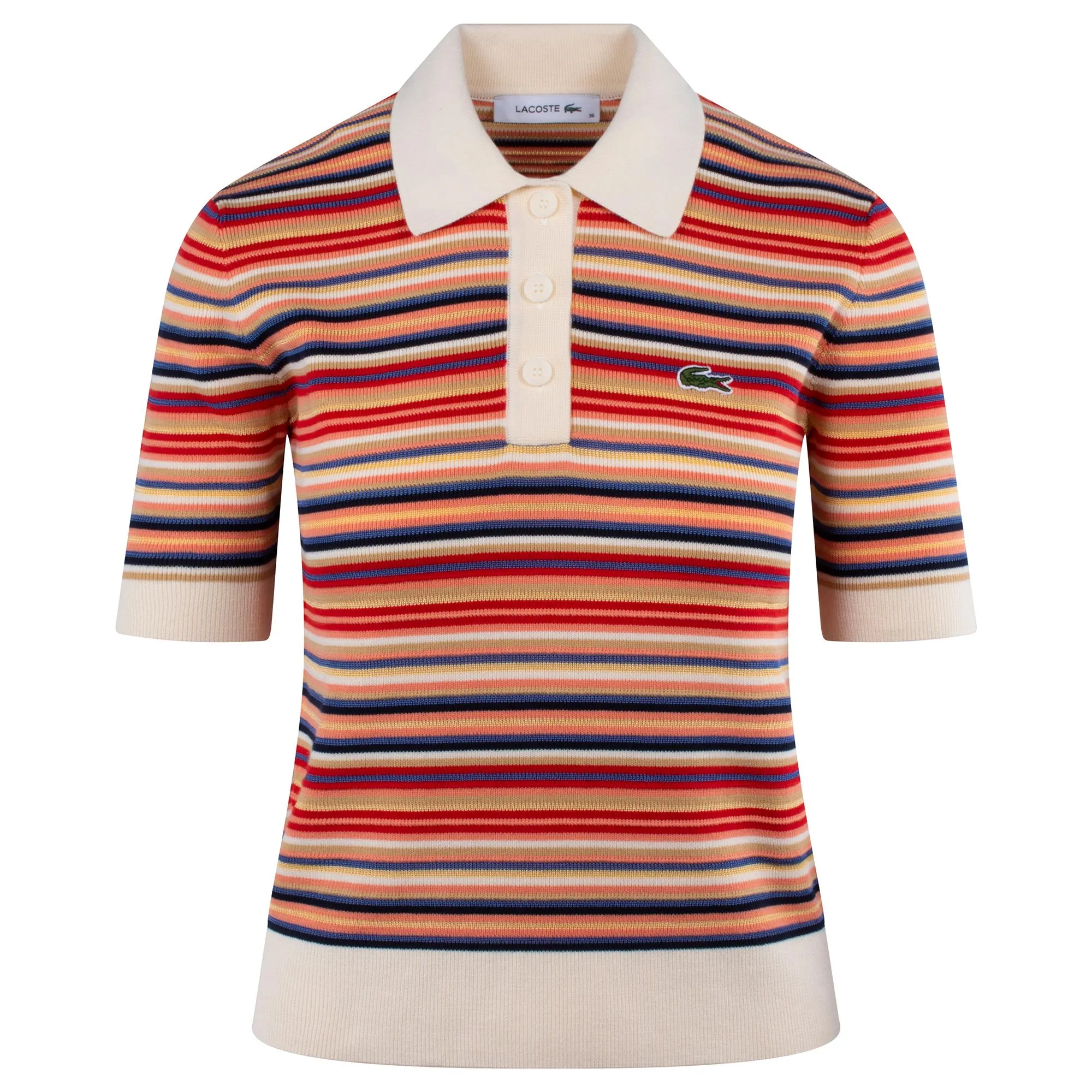 Ladies Lacoste Striped Knitted Jacquard Polo Shirt