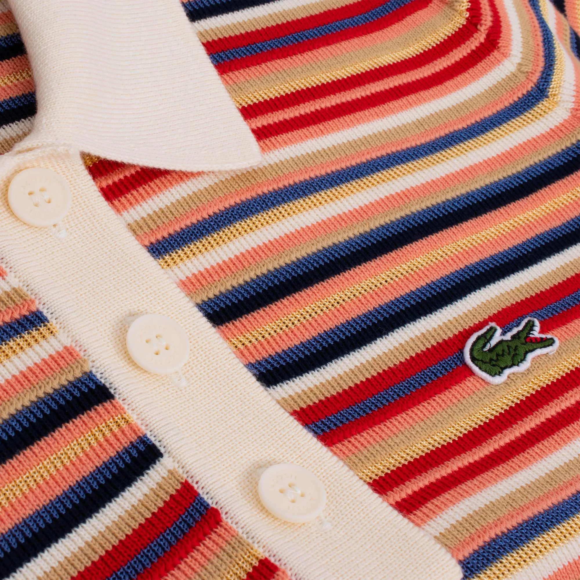 Ladies Lacoste Striped Knitted Jacquard Polo Shirt