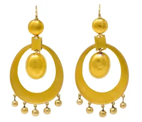 Large Victorian Etruscan Revival 18 Karat Gold Drop Statement Earrings