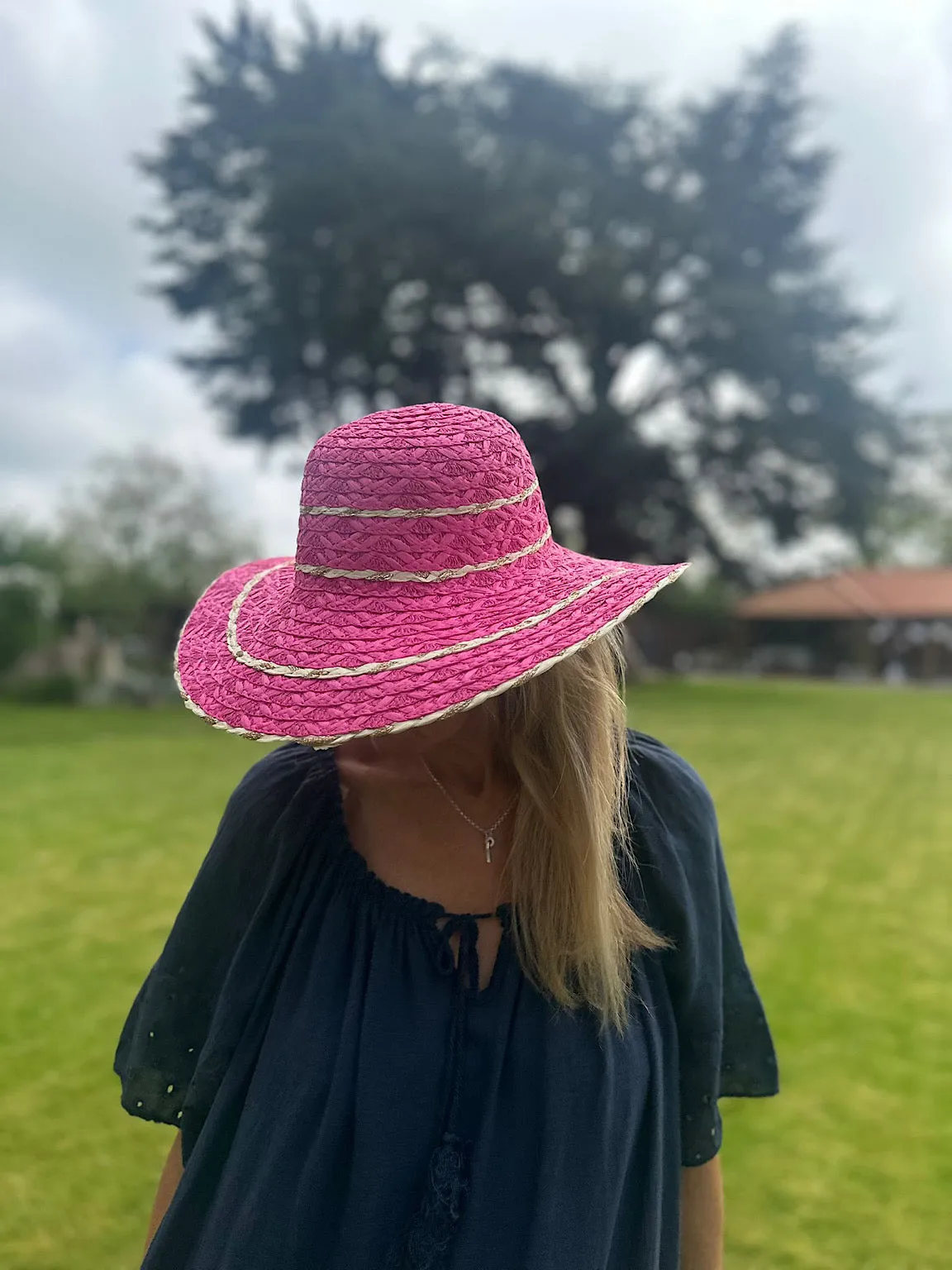 Lipstick Pink Gold Braid Sun Hat