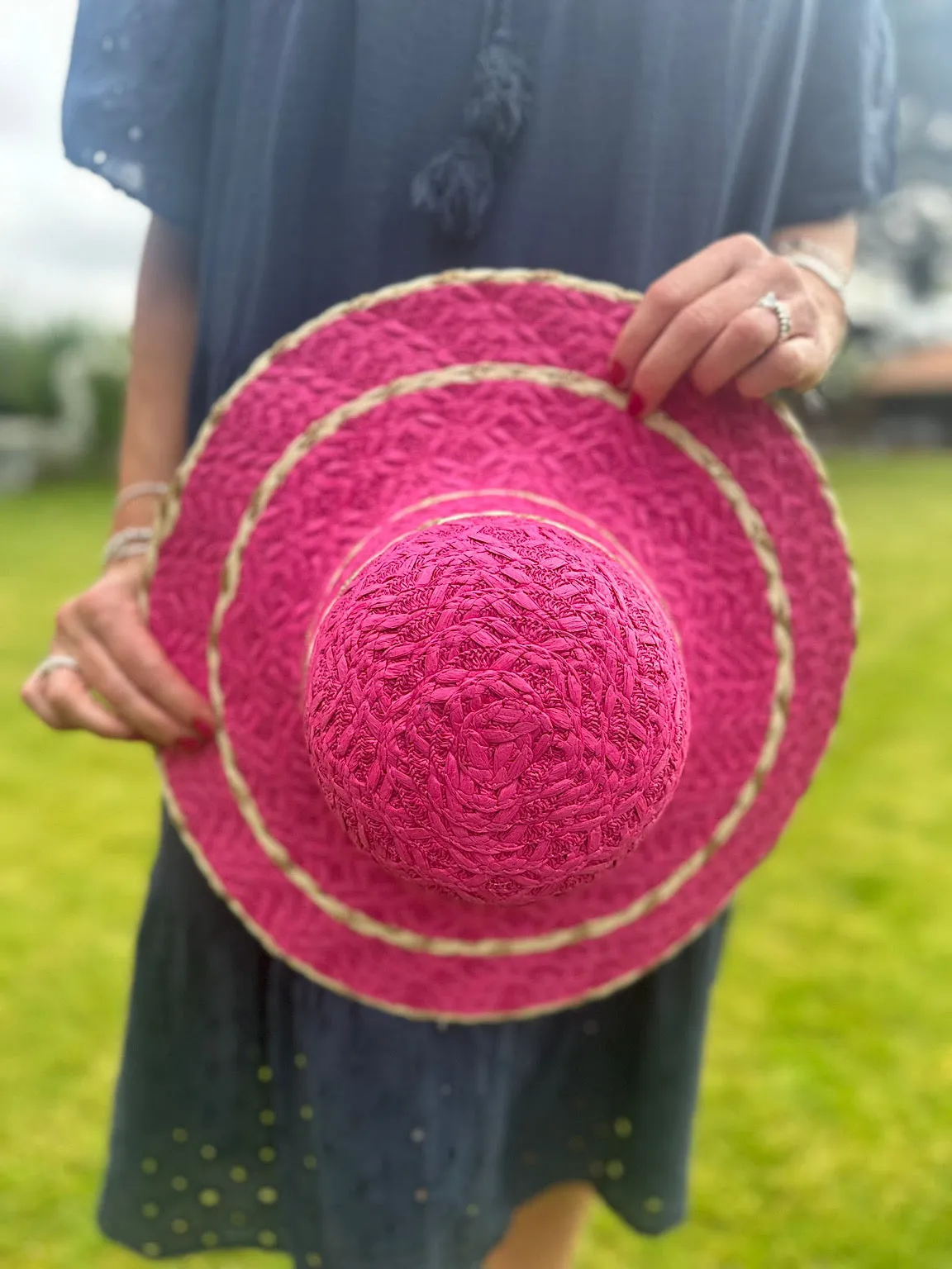 Lipstick Pink Gold Braid Sun Hat