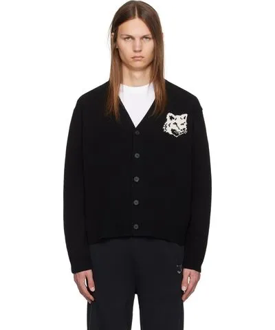 Maison Kitsune Black Fox Head Intarsia Cardigan