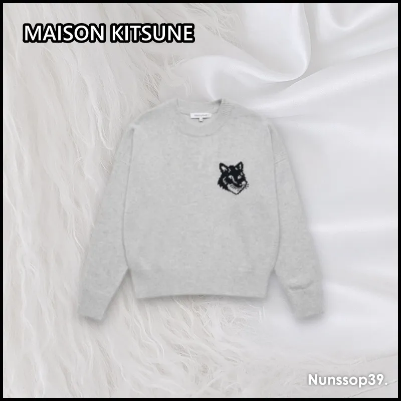 MAISON KITSUNE  |Crew Neck Wool Street Style Long Sleeves Plain Logo