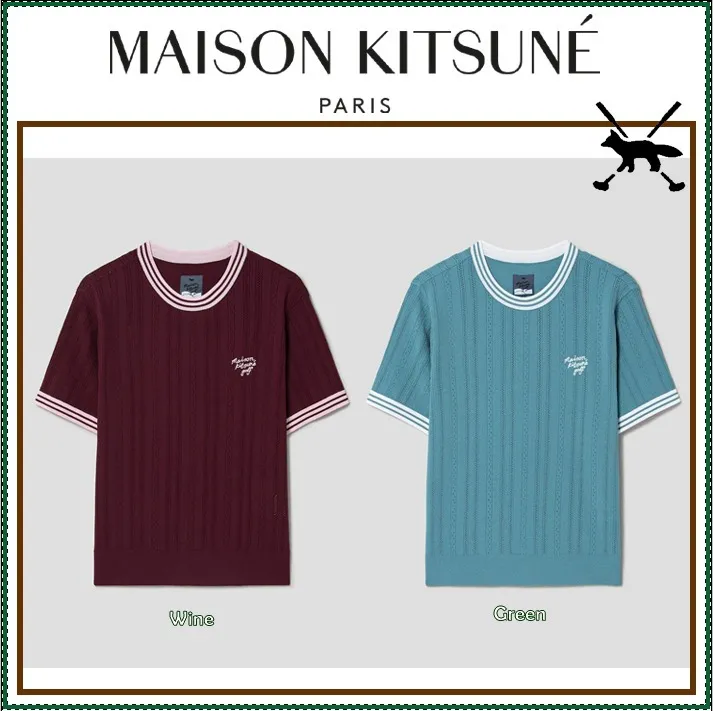 MAISON KITSUNE  |Street Style Plain Short Sleeves Logo V-neck & Crew neck