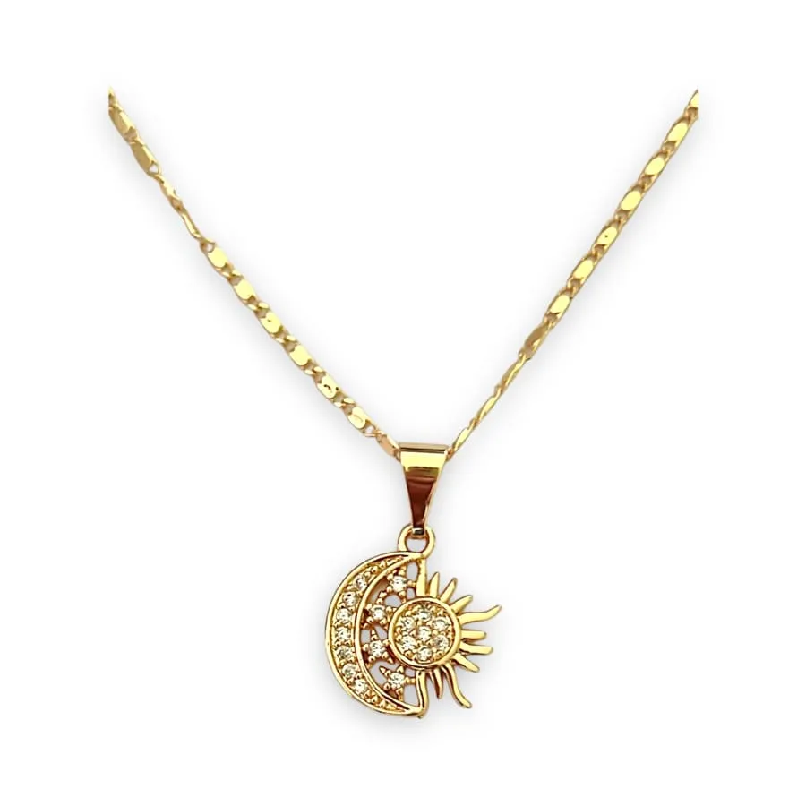 Moon, sun and stars in 18k of gold plated chain necklace